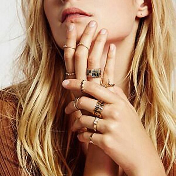 FP Jewelry Joy 14 kt Gold plated Black Enameled Ring Hypoallergenic Boho - Picture 2 of 12